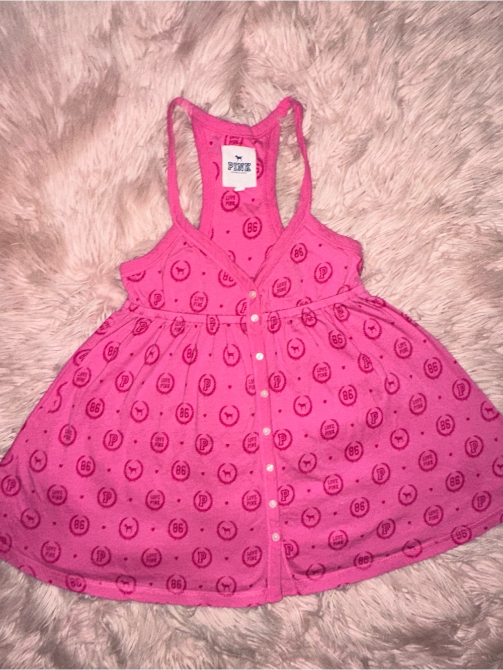 PINK Victoria's Secret Hot Pink Logo-Print Button-Front Cami - Picture 6 of 7